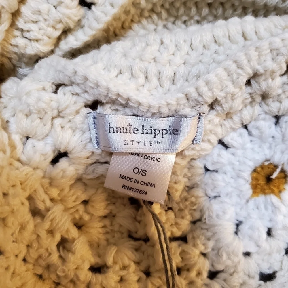 Haute Hippie Crochet Daisy Knit Hat O/S NWT